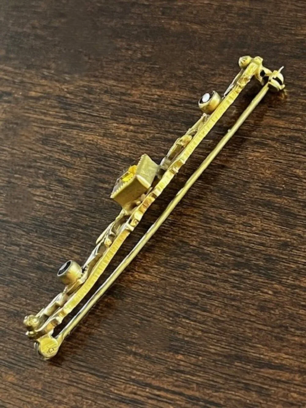 Vintage Brooch Pin Art Deco Amber Stones Gold Tone Setting